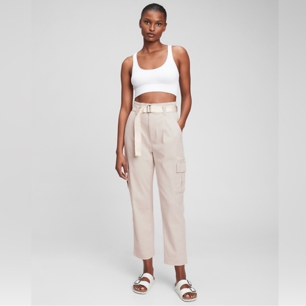 Gap High Waisted Belted Taper Leg Twill Cargo Ankle Pants